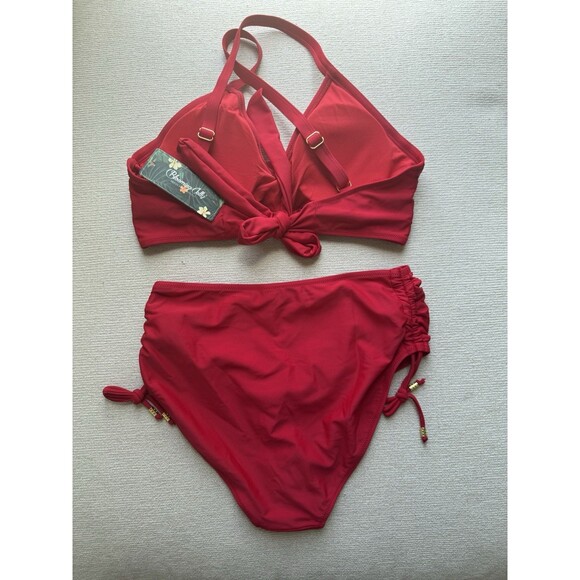 Womens Tummy Control Bathing Suit Modest High Waisted Bikini Set red size Medium - Picture 14 of 15